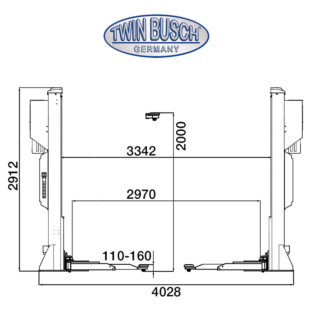 TW250W-400-G: 2-post-lift 5.0 t - clear floor - HEAVY LINE - GREY-Line