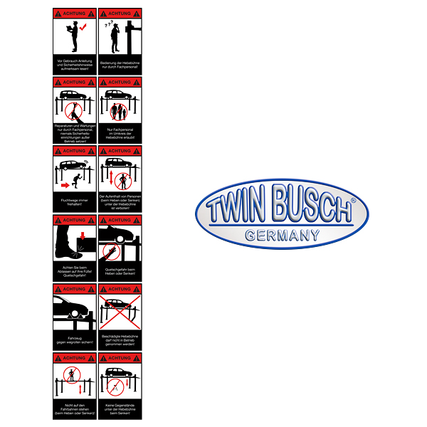 [E-HEB0017-3] Aufkleber Warnhinweise für 4-Säulen-Hebebühne TW445