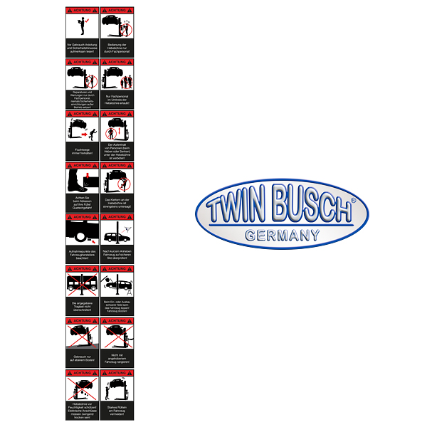 Warning stickers for TW125M / TW125F single-post lifts