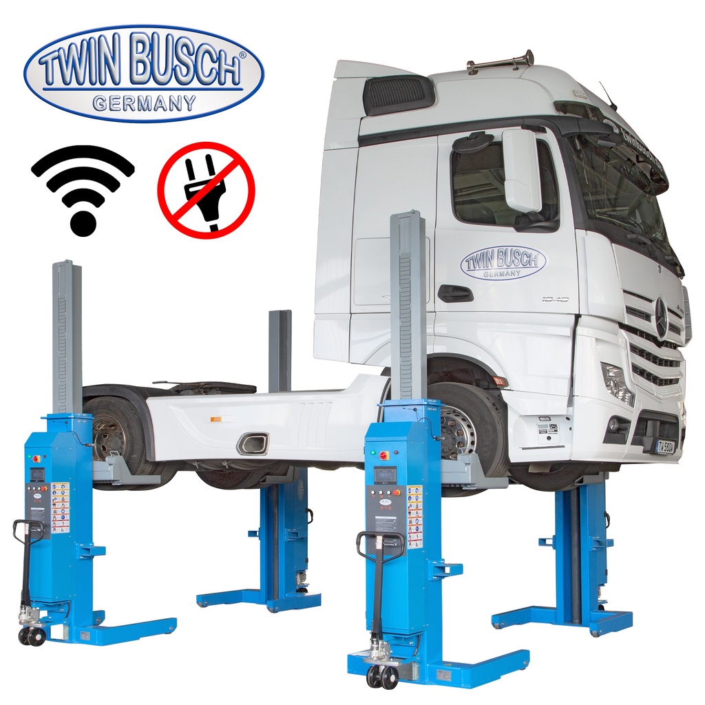[TW580W-4] Truck lifting platform with wheel clamps, battery-powered and cordless, set of 4 – 32 t – TW580W-4