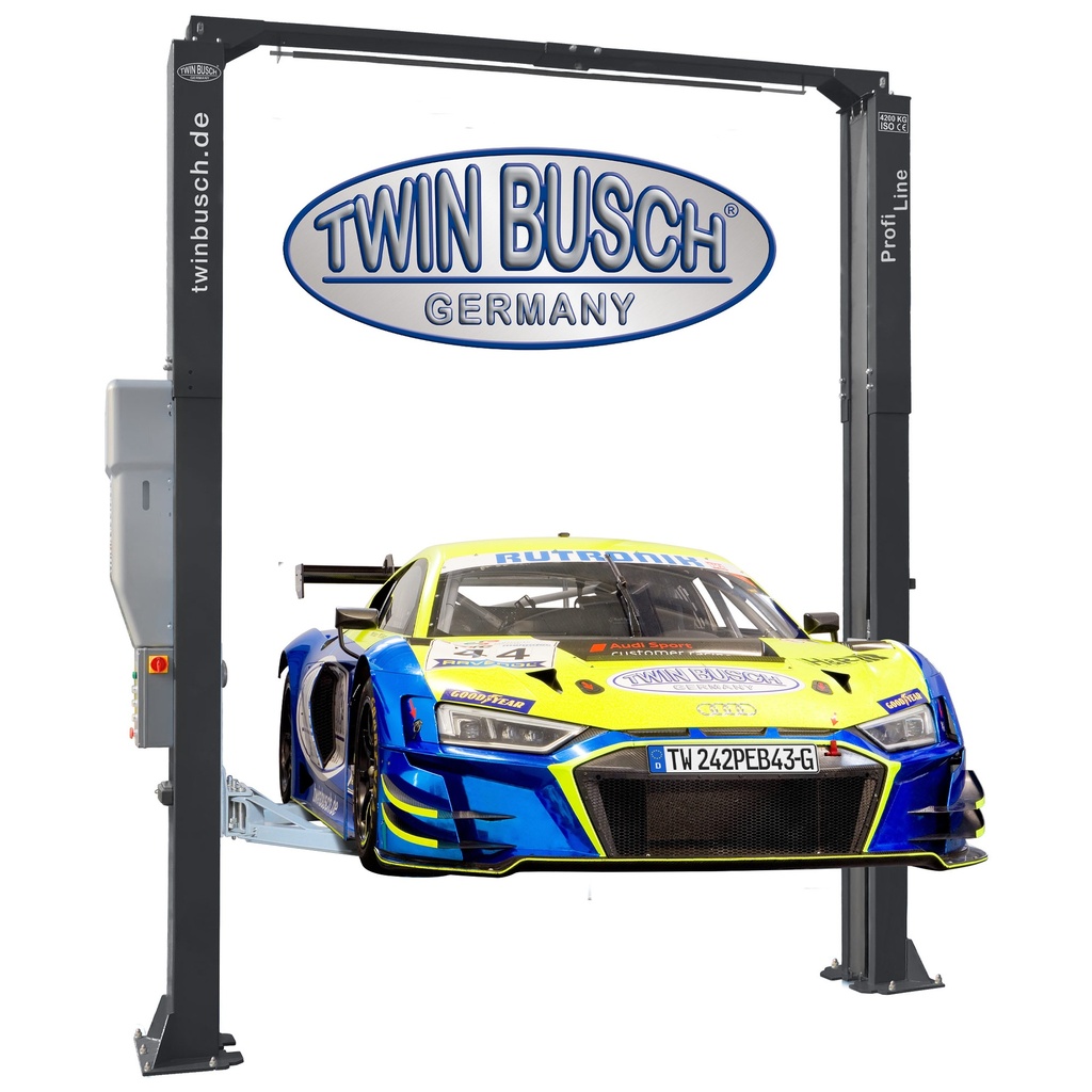 [TW242PEB4.3-400-G] 2-post car lift – 4.2 tonnes – without side panels – Profi-Line – anthracite colour