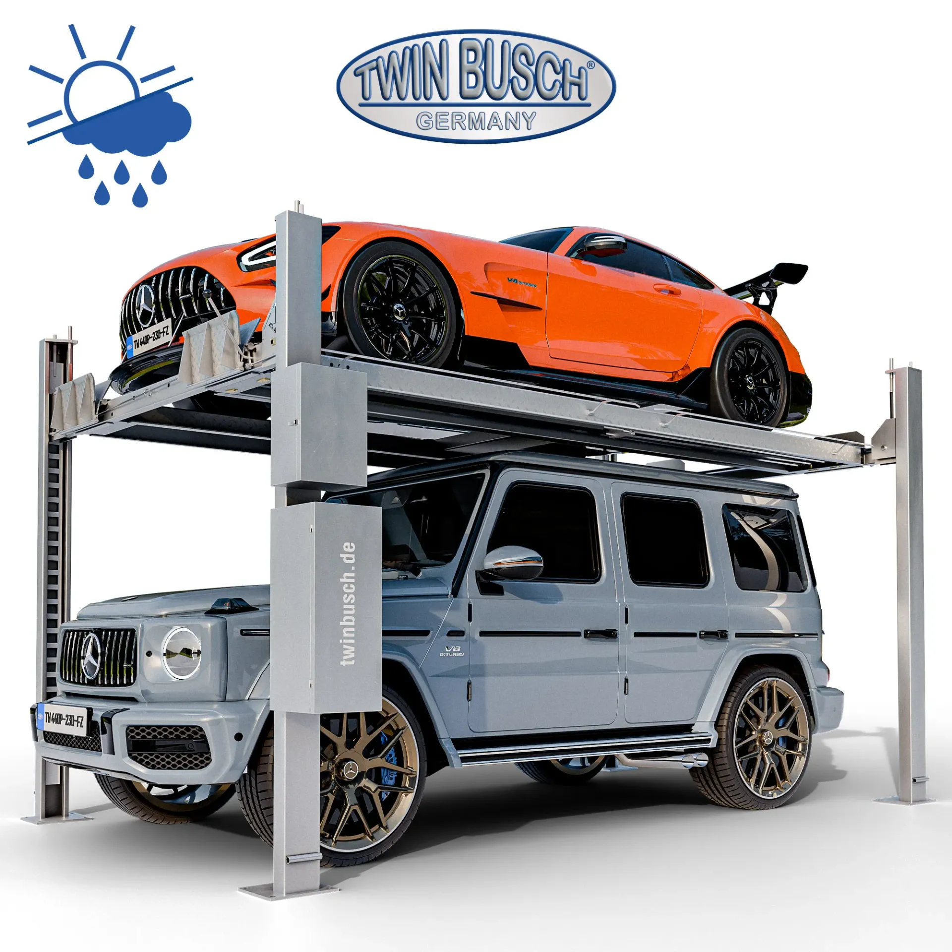Sollevatore per auto a 4 montanti - Zincato a caldo - 4,0 t - Twin Busch