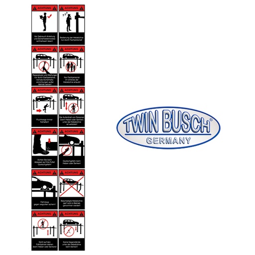 [E-HEB0017-3] Autocollants d'avertissement pour pont élévateur à quatre colonnes TW445