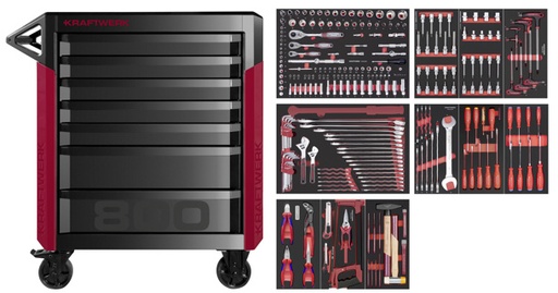 PT800 Servante d'atelier, 7 tiroirs, PRO+PB, 284-pcs